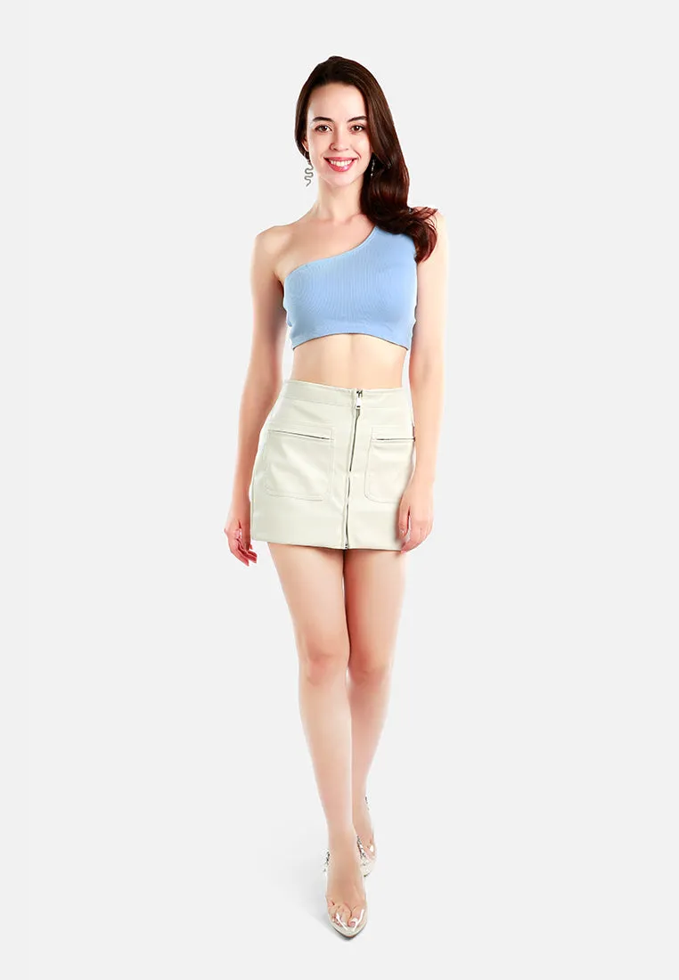 Faux Leather Zipper Detail Mini Skirt By Ruw