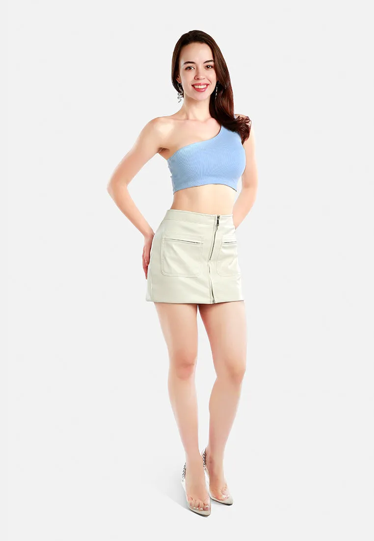 Faux Leather Zipper Detail Mini Skirt By Ruw
