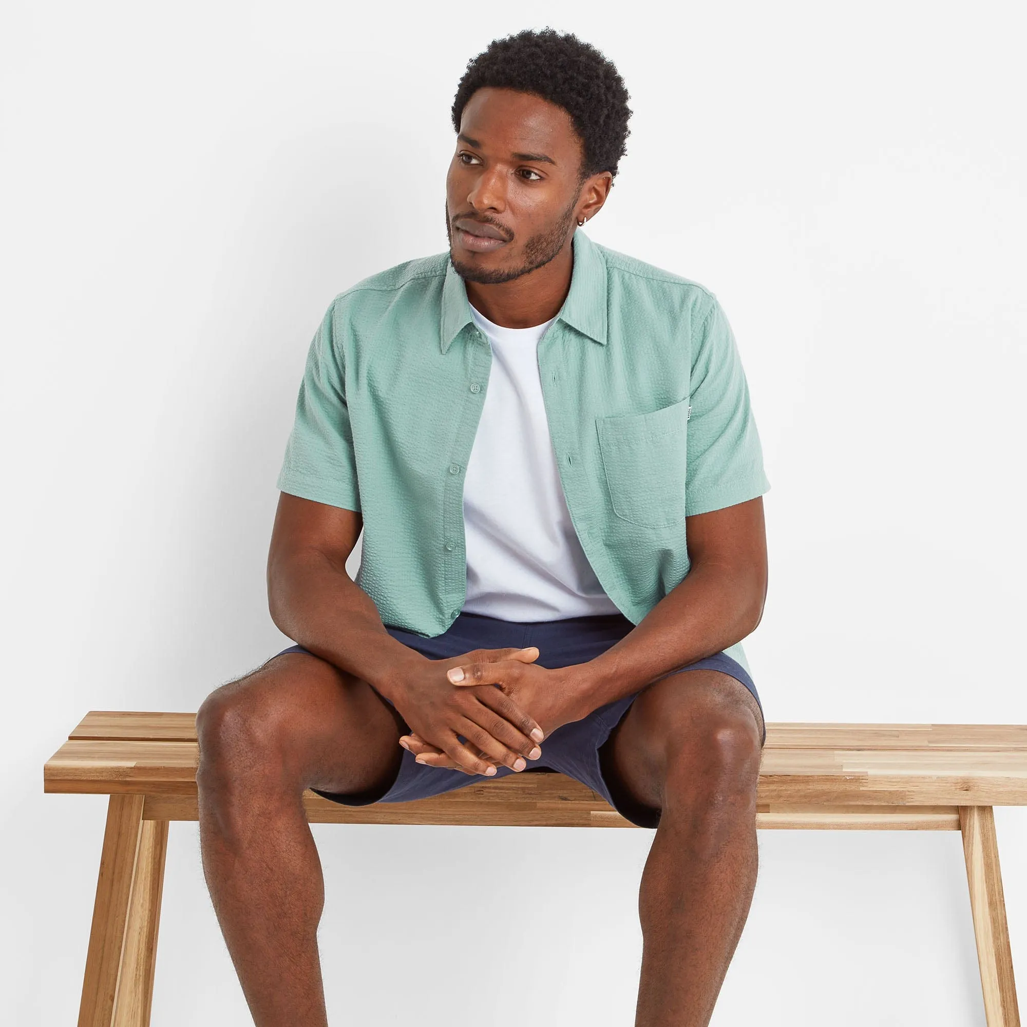 Fenton Mens Short Sleeve Shirt - Muted Teal Seersucker