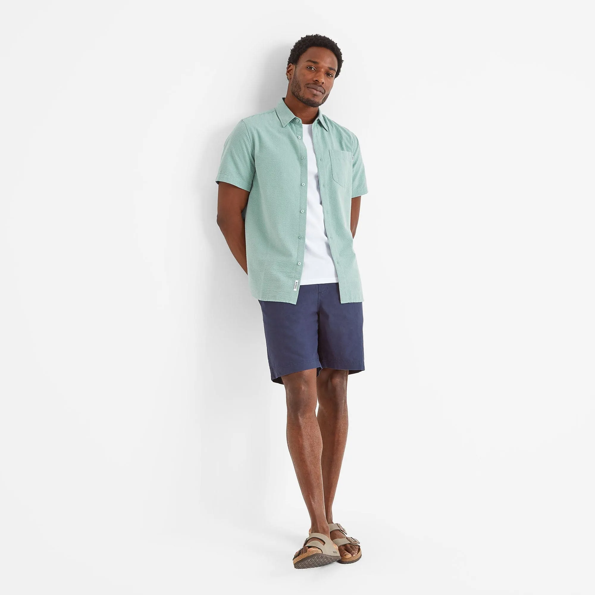 Fenton Mens Short Sleeve Shirt - Muted Teal Seersucker