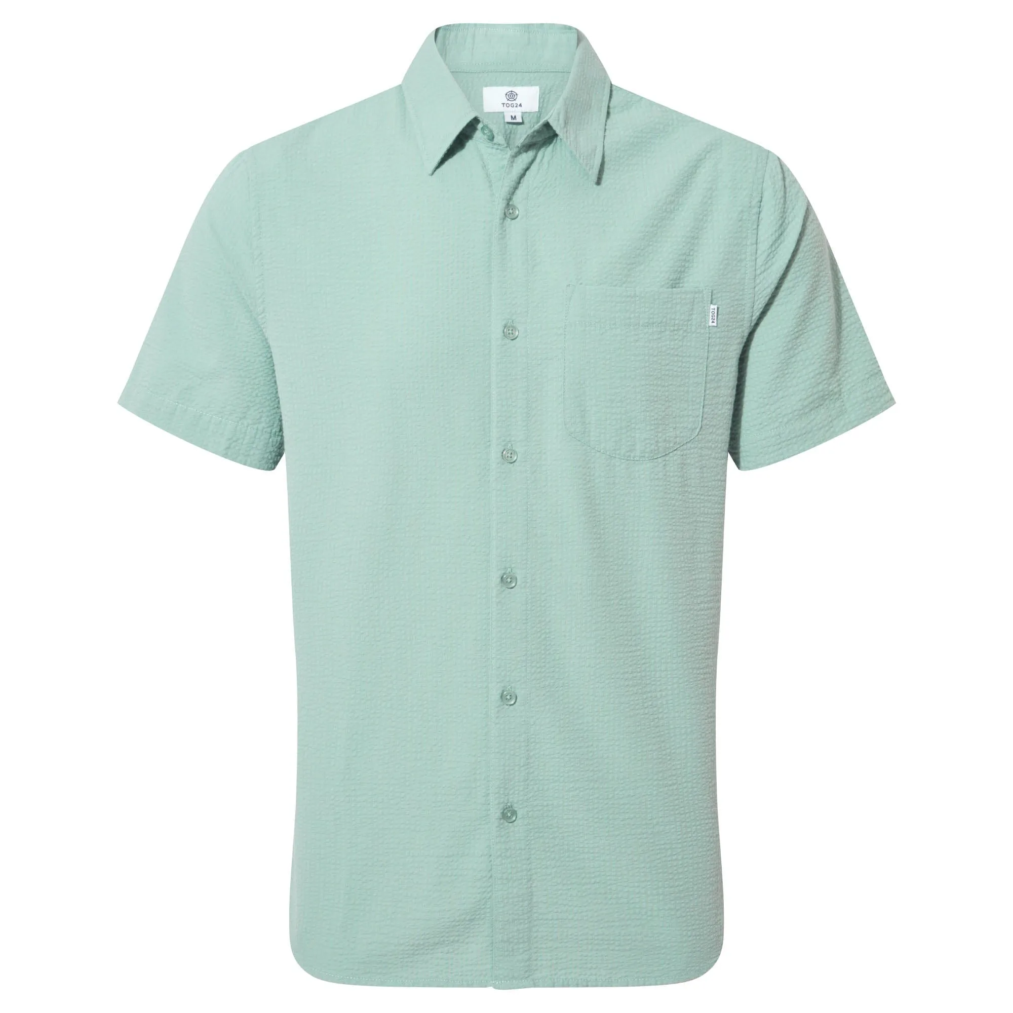 Fenton Mens Short Sleeve Shirt - Muted Teal Seersucker