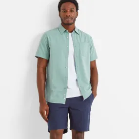 Fenton Mens Short Sleeve Shirt - Muted Teal Seersucker