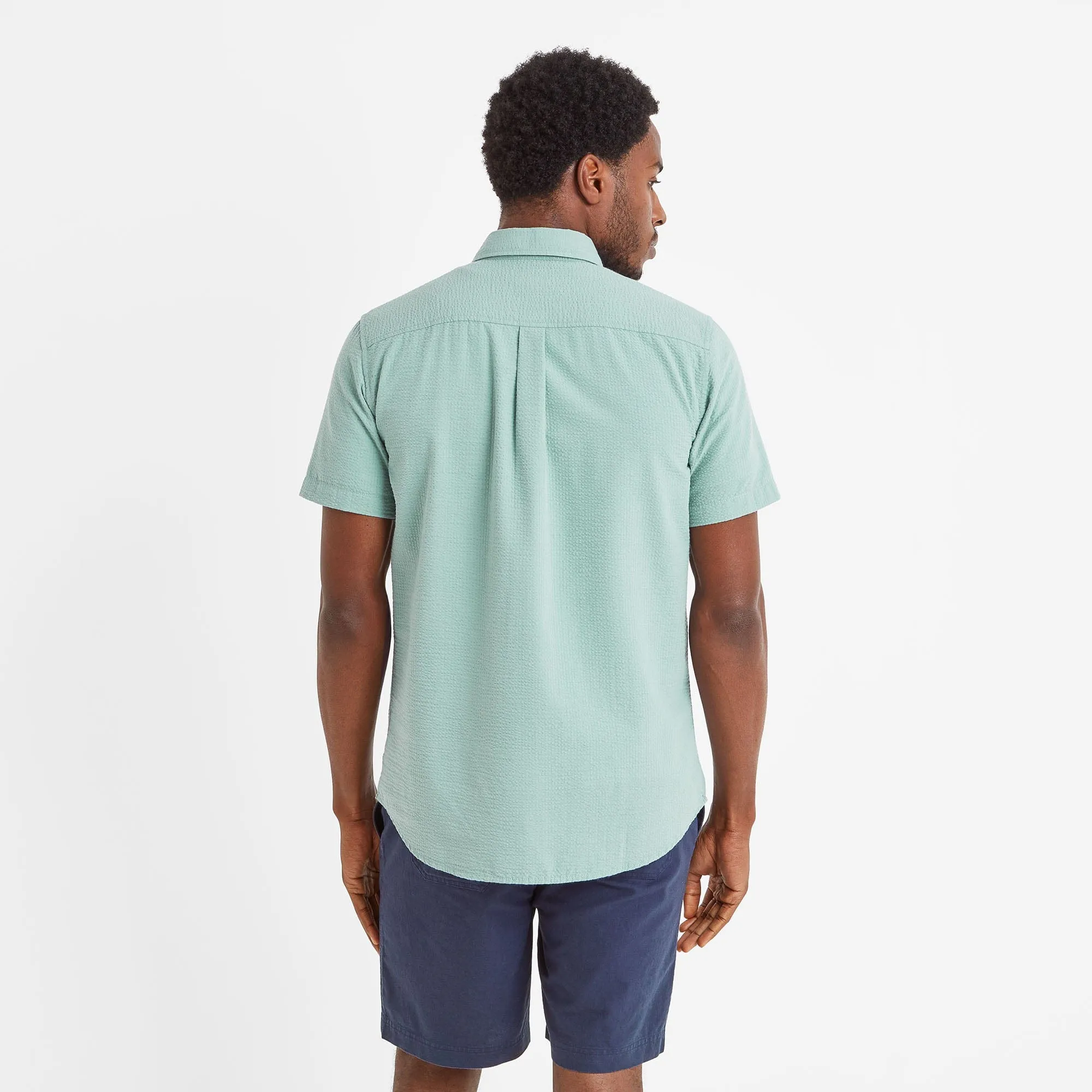 Fenton Mens Short Sleeve Shirt - Muted Teal Seersucker