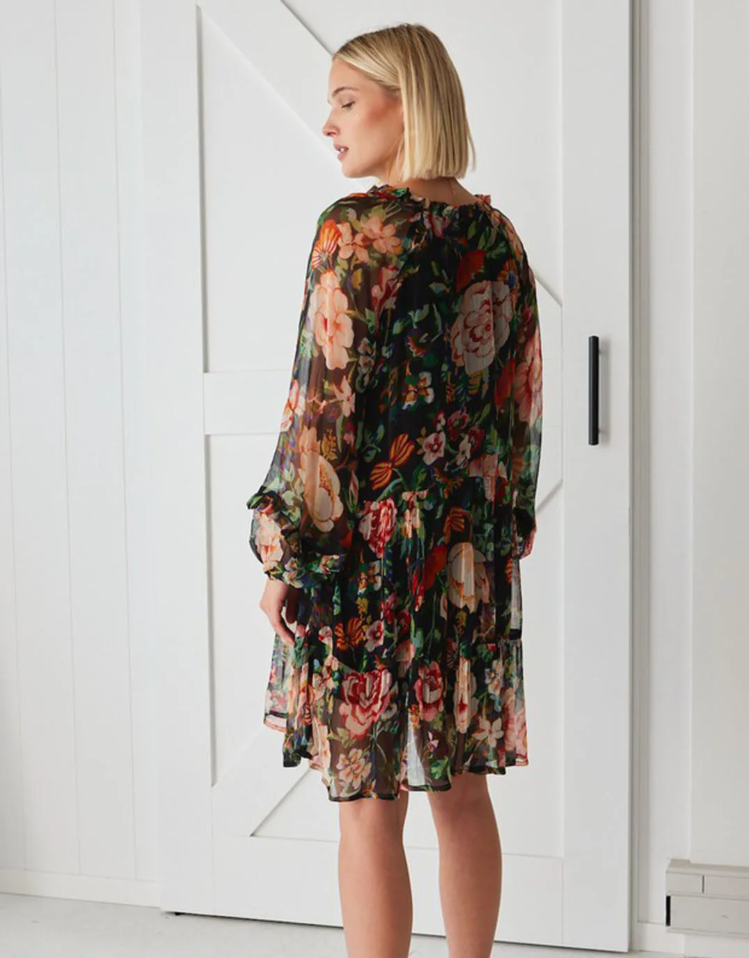 Florence Floral Tiered Dress - Black