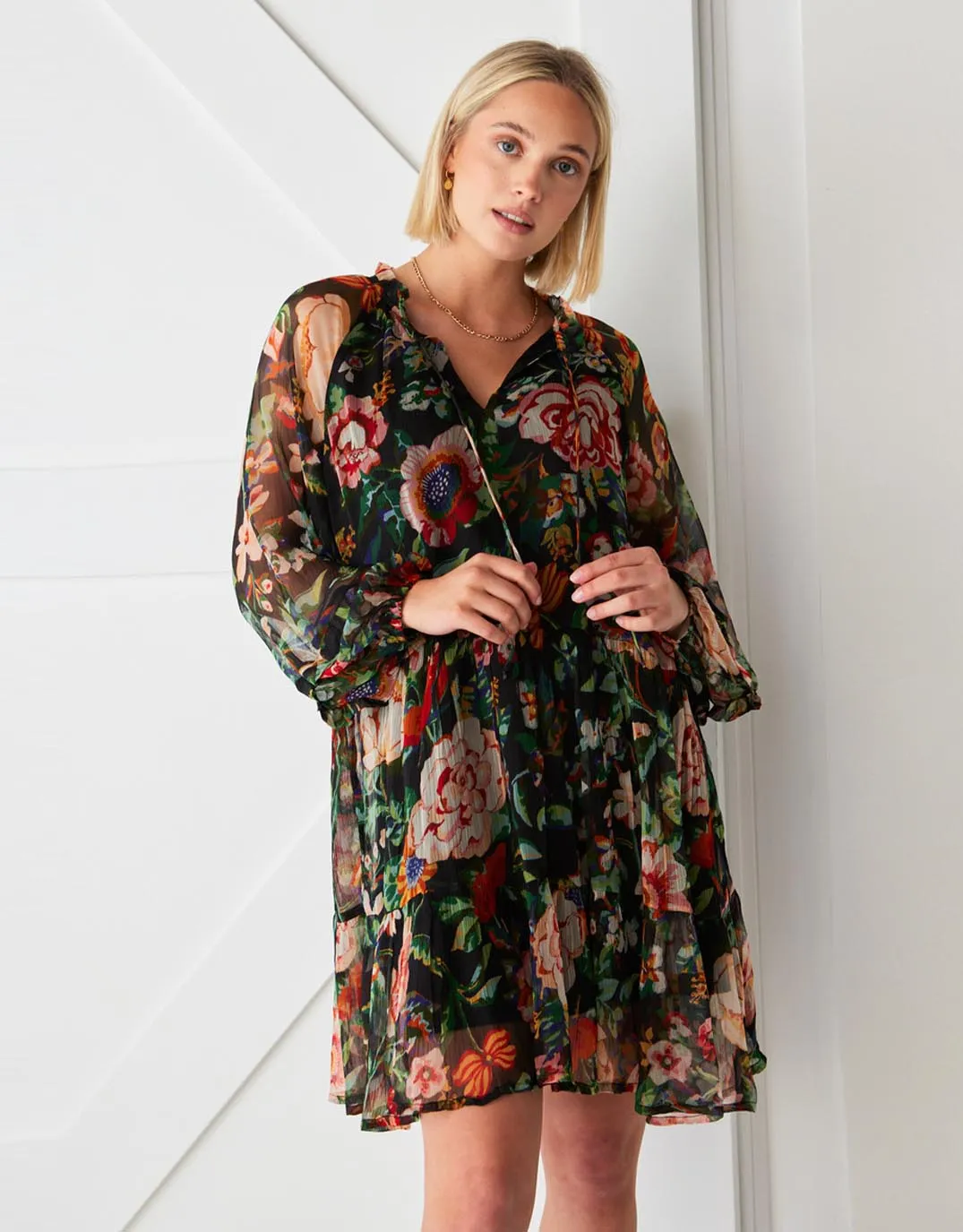 Florence Floral Tiered Dress - Black