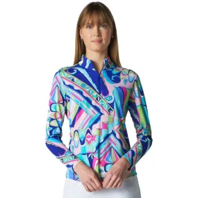 G Lifestyle Paradisio Long Sleeve Zip Mock Neck Top - Multi