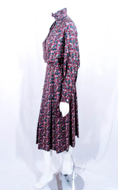 GUCCI 2 pc Silk Floral Blouse and Skirt Set Size 46