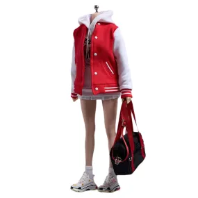 HiPlay Cdtoys, Baseball Jacket Hooded Sweatshirt and Pleated Skirt Set, Figure Doll Clothes