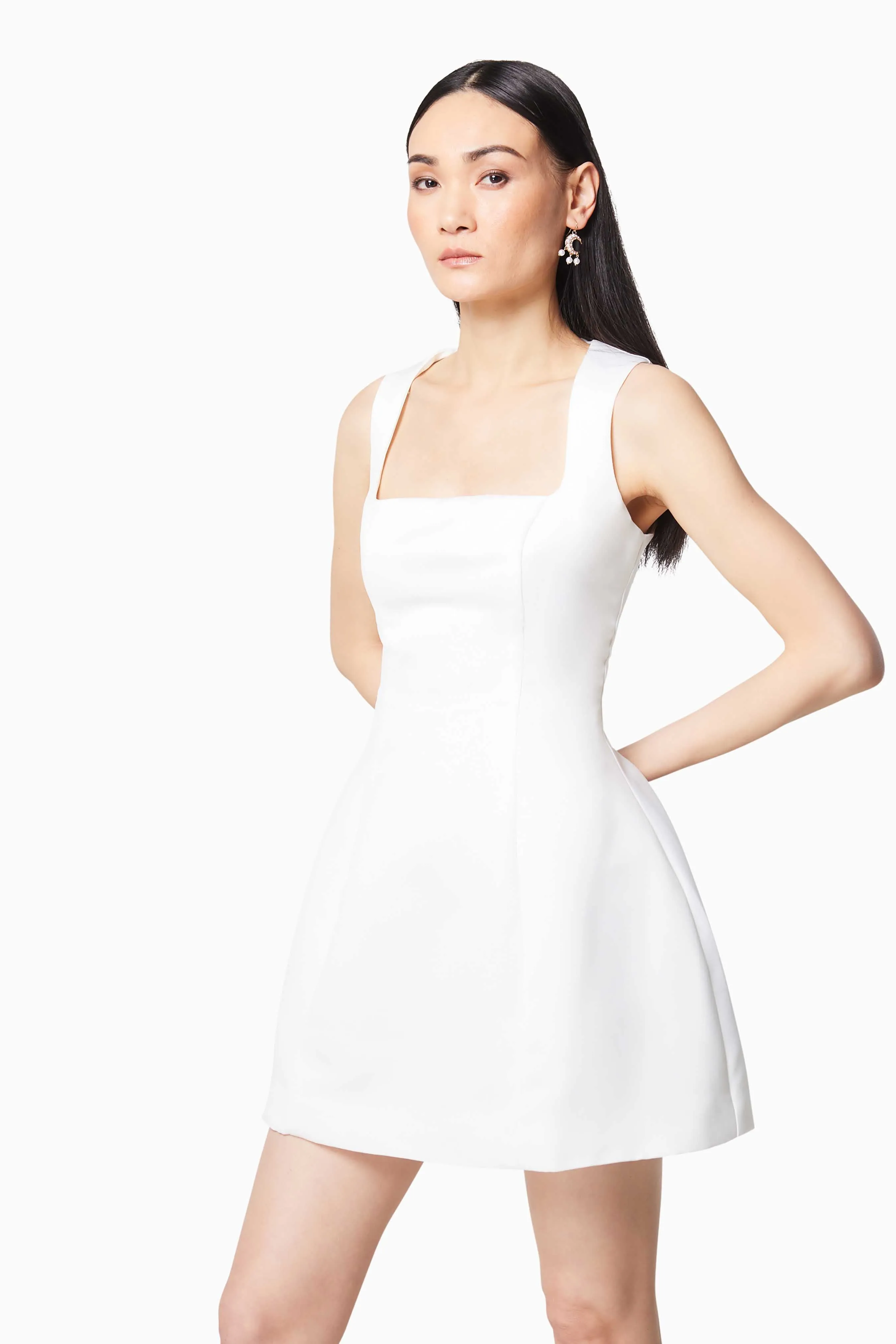 Juliet Square Neckline Mini Dress In White