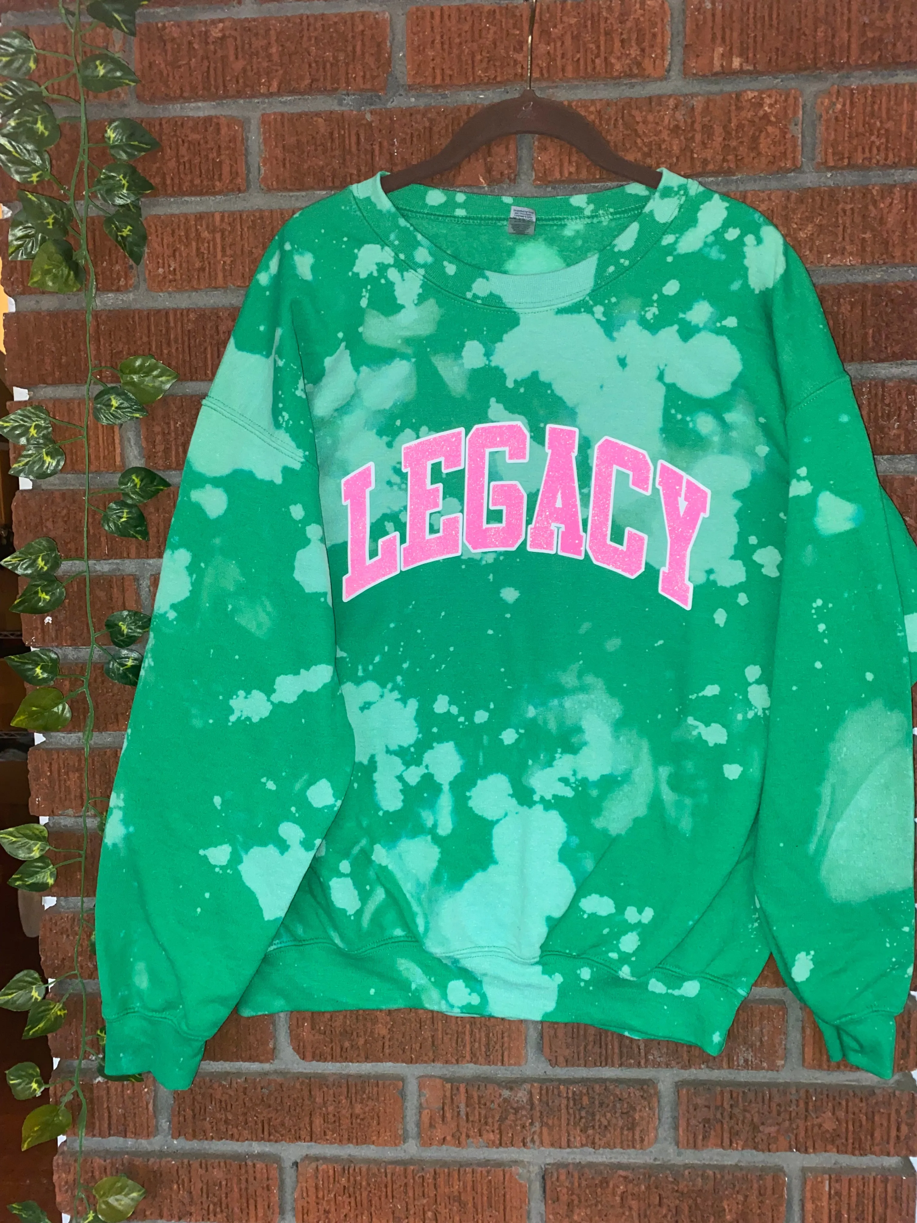 Keep It In The Phamily "Legacy" Glitter Me Green Hand Dyed Crew