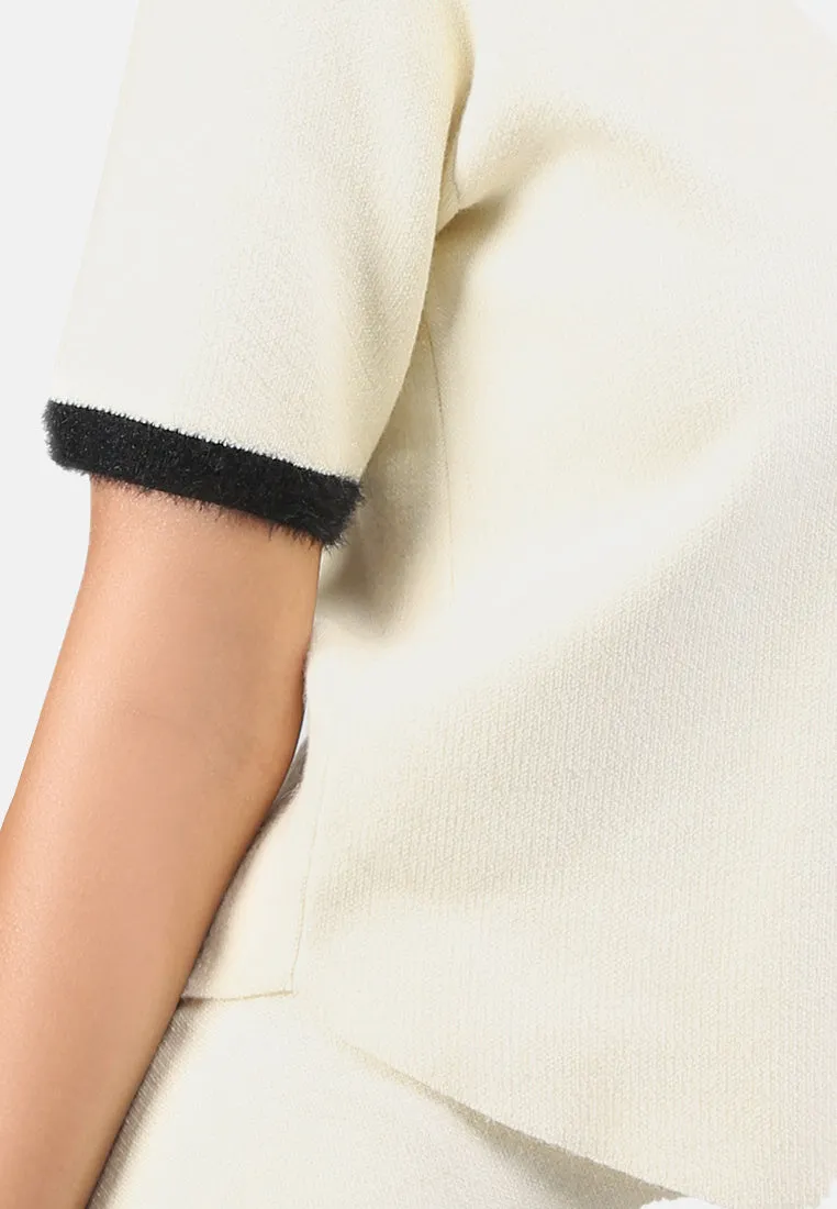 Knit Top With Contrast Neck And Sleeve Rib