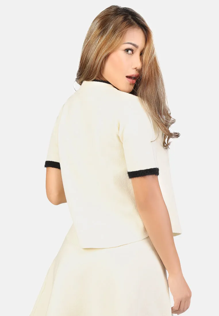 Knit Top With Contrast Neck And Sleeve Rib