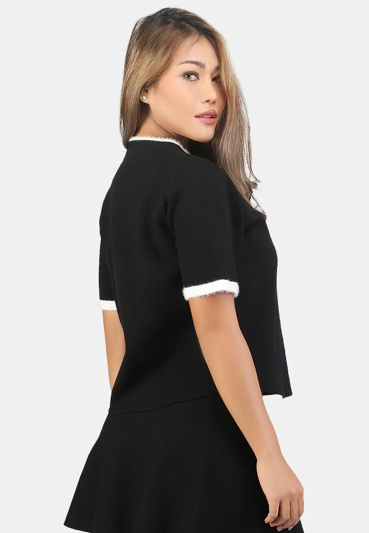 Knit Top With Contrast Neck And Sleeve Rib