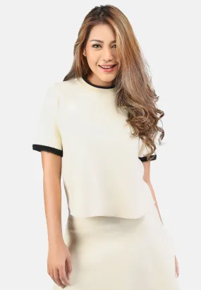 Knit Top With Contrast Neck And Sleeve Rib