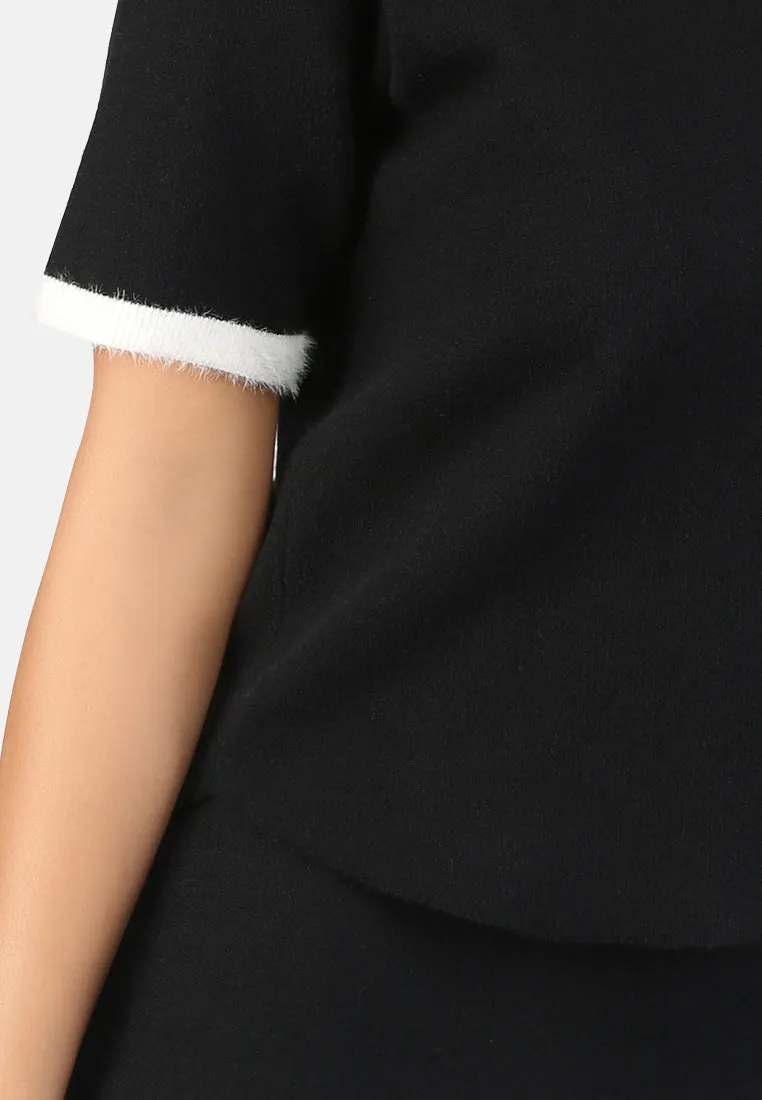 Knit Top With Contrast Neck And Sleeve Rib