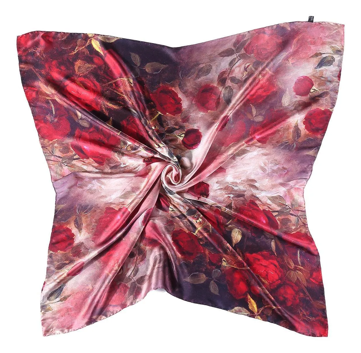 Large Square Charmeuse Silk Scarf Red Theme Floral Print DFJ050