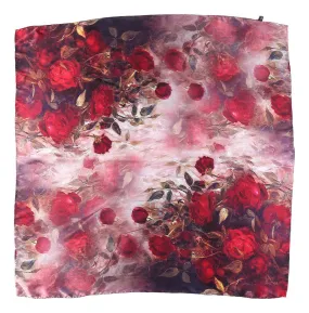 Large Square Charmeuse Silk Scarf Red Theme Floral Print DFJ050