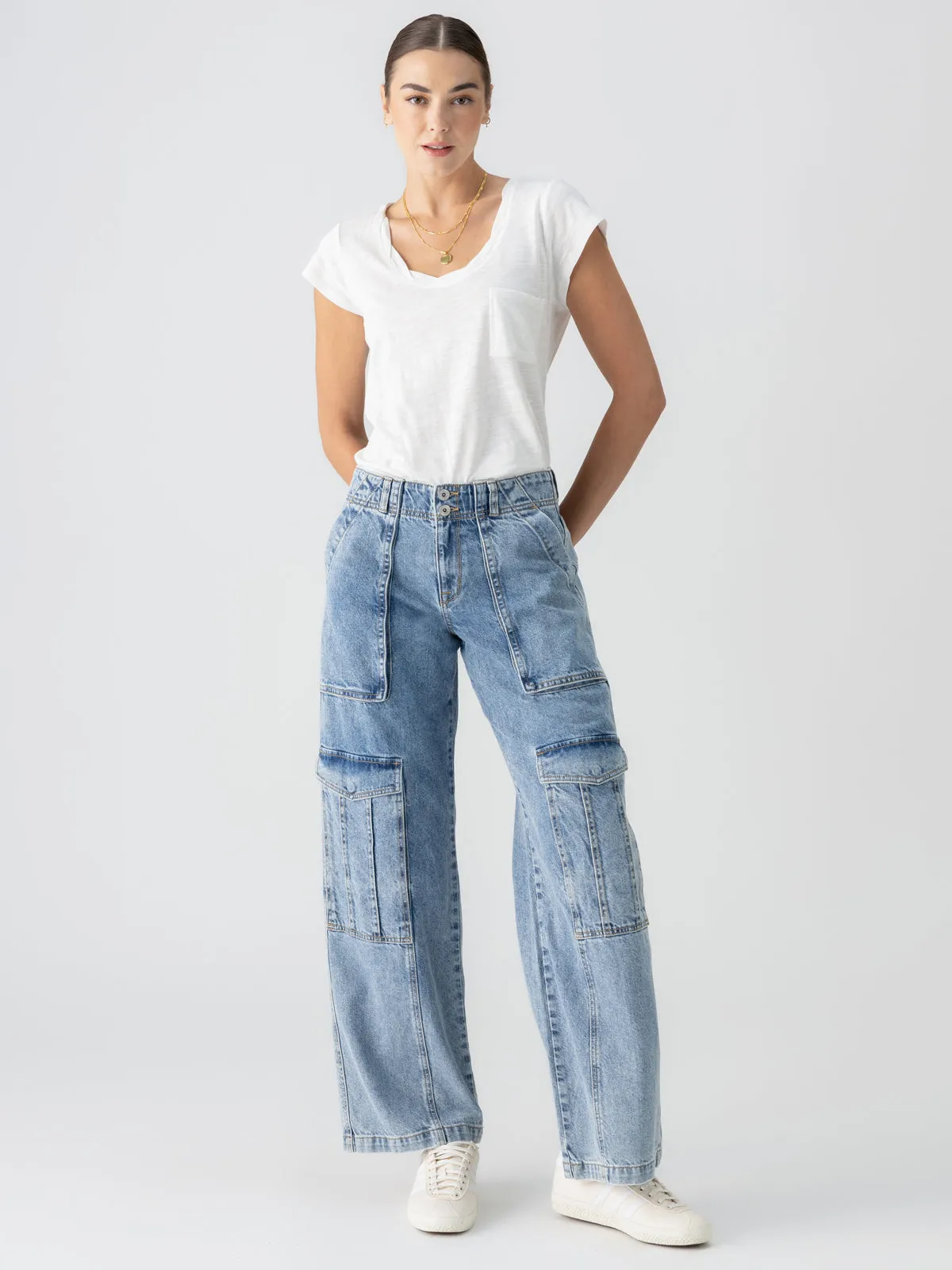 Level Up Standard Rise Denim Cargo Pant Digital Blue