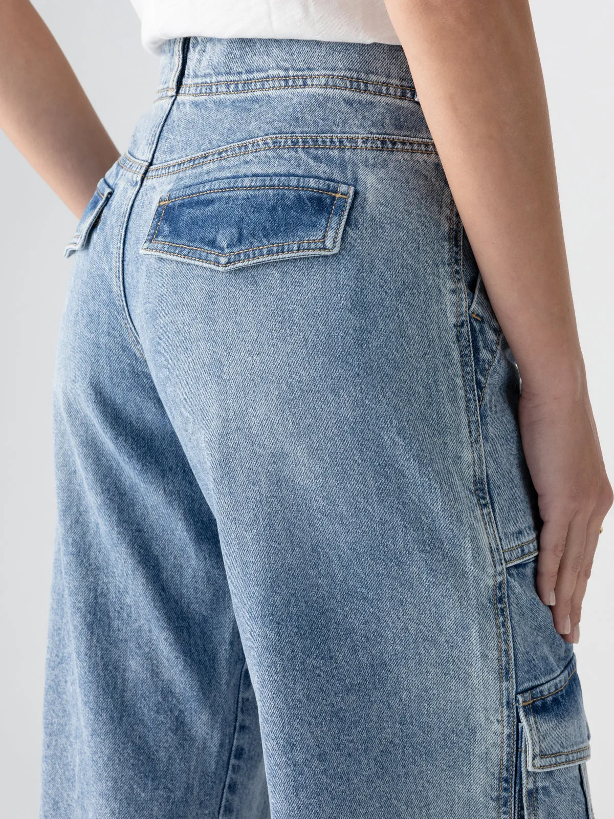 Level Up Standard Rise Denim Cargo Pant Digital Blue