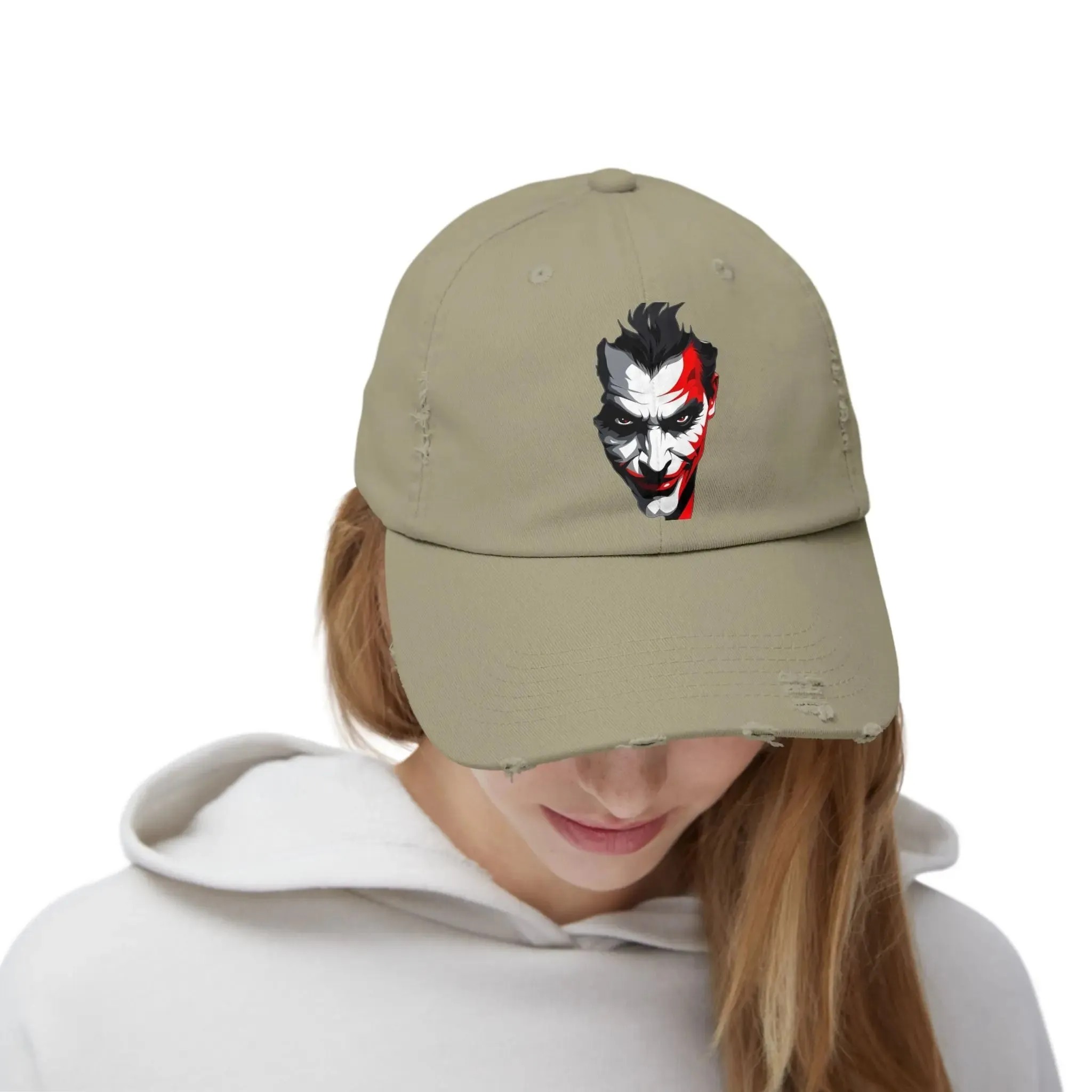Mens & women Distressed Cap with Joker Graphic - Trendy Vintage Style Hat for Fans