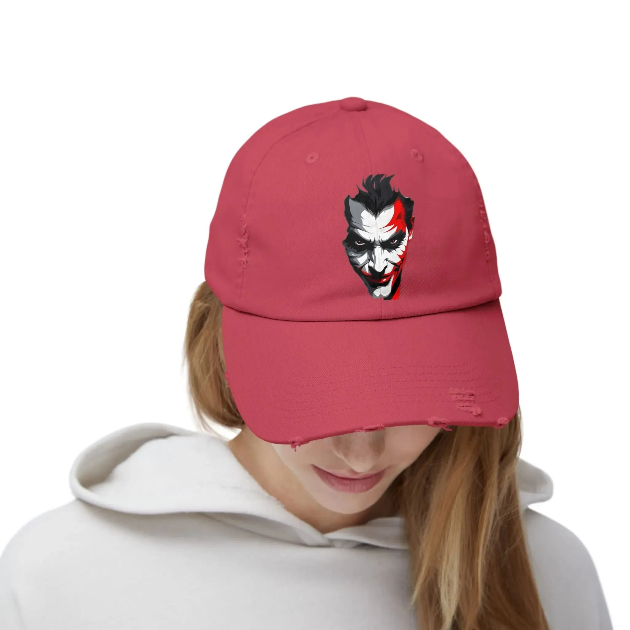 Mens & women Distressed Cap with Joker Graphic - Trendy Vintage Style Hat for Fans