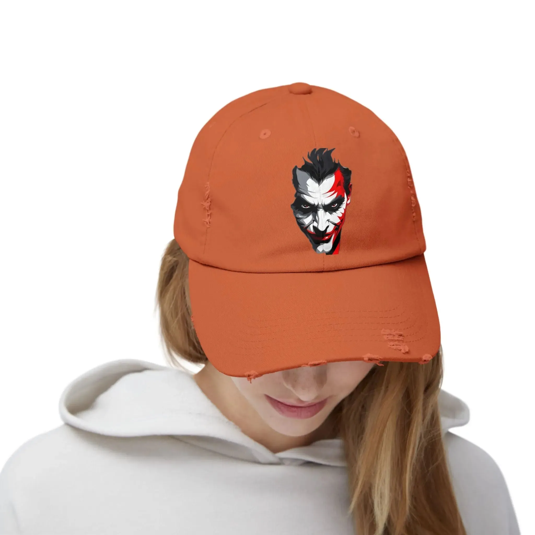Mens & women Distressed Cap with Joker Graphic - Trendy Vintage Style Hat for Fans