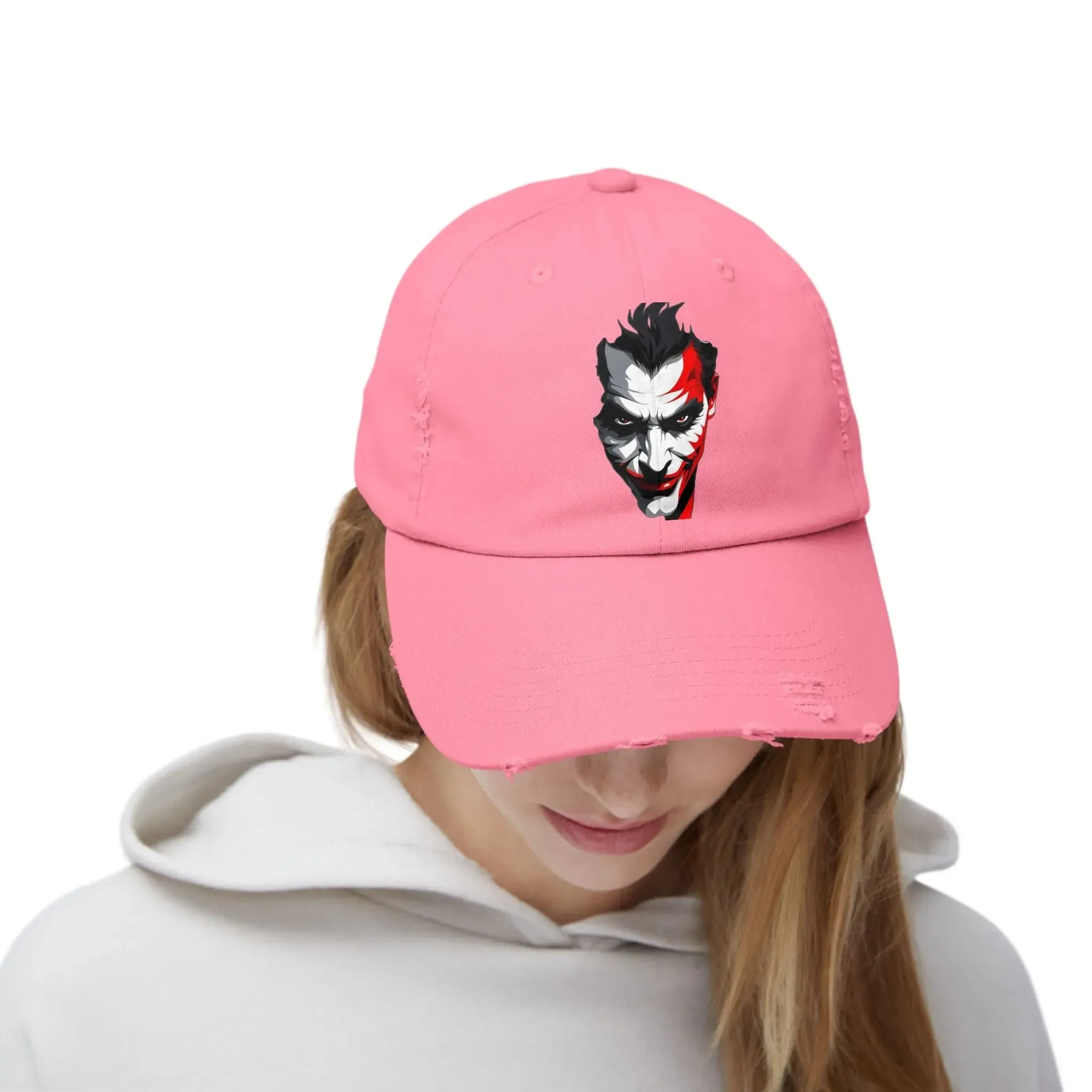 Mens & women Distressed Cap with Joker Graphic - Trendy Vintage Style Hat for Fans