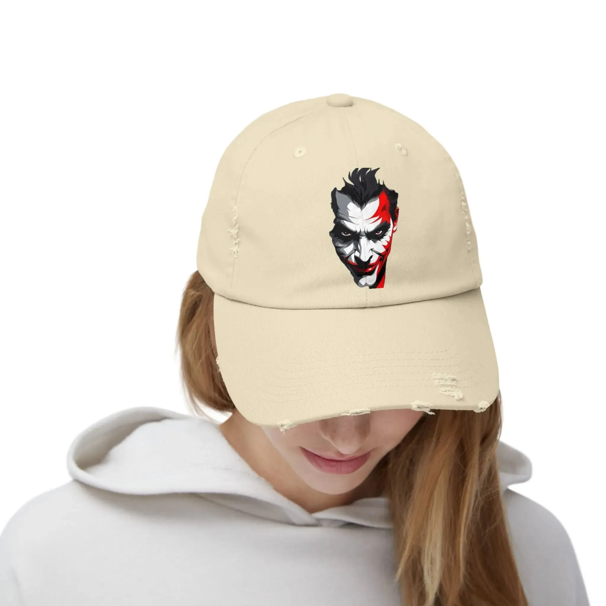 Mens & women Distressed Cap with Joker Graphic - Trendy Vintage Style Hat for Fans