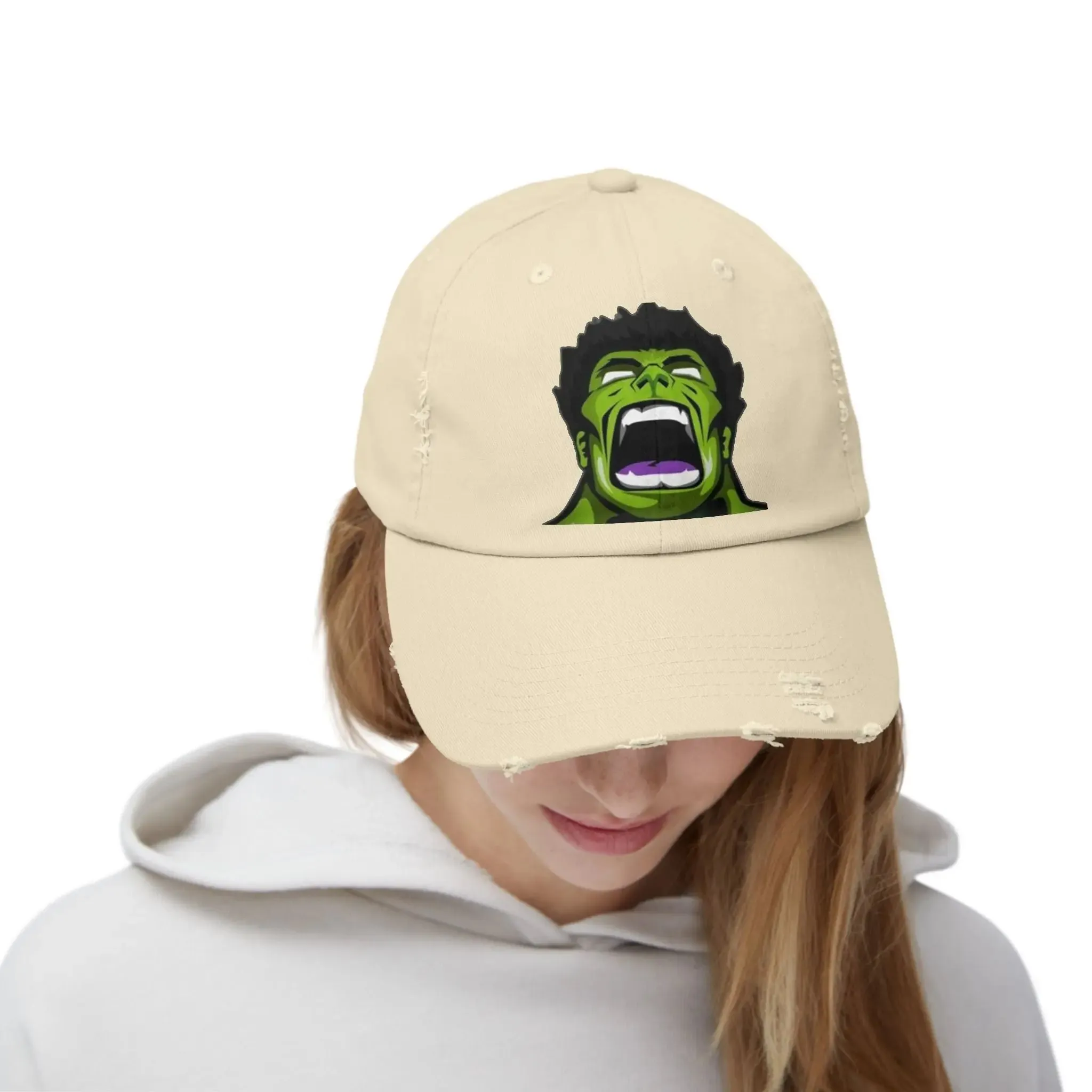 Men's & Women's Distressed Cap - Hulk Graphic Cap for Marvel Fans