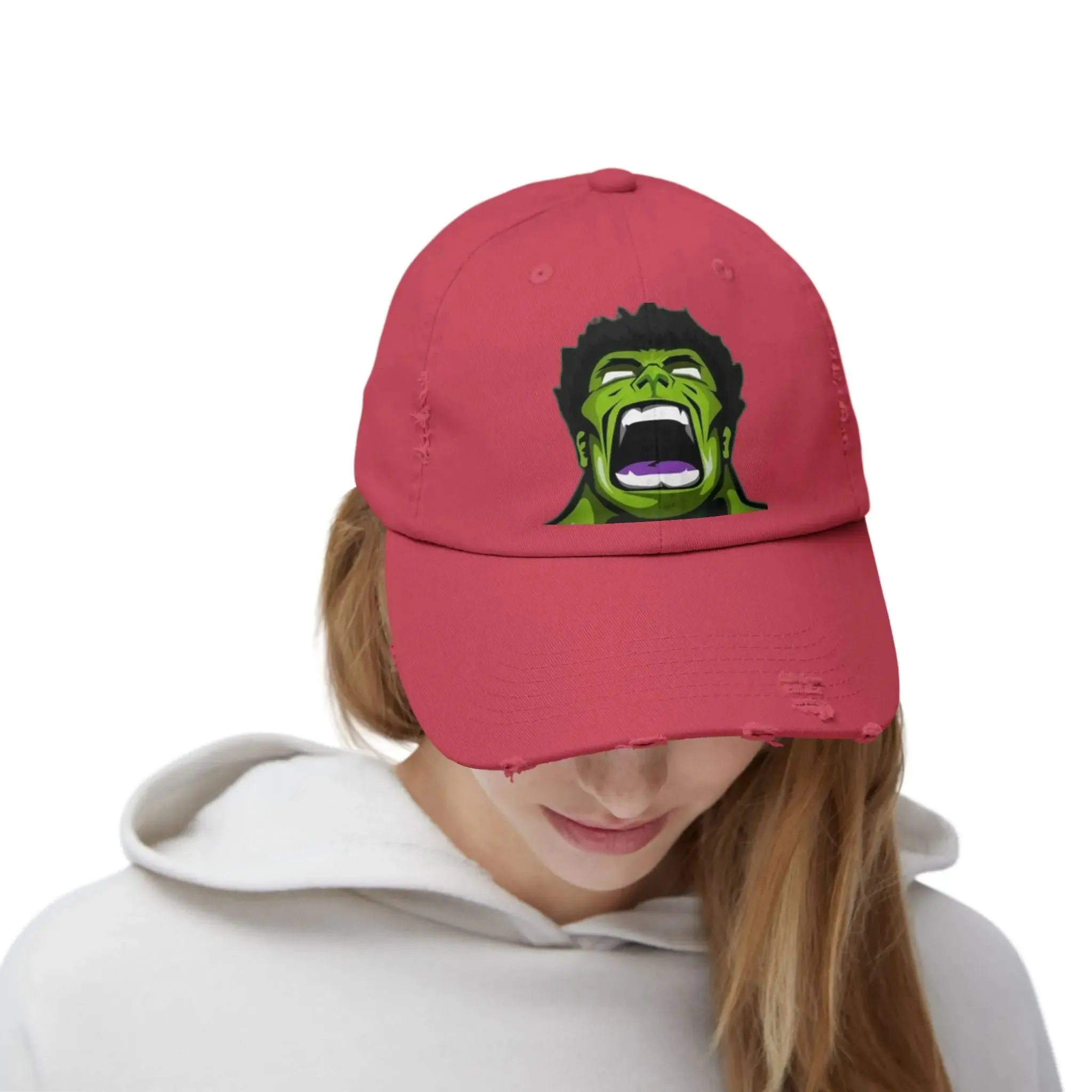 Men's & Women's Distressed Cap - Hulk Graphic Cap for Marvel Fans