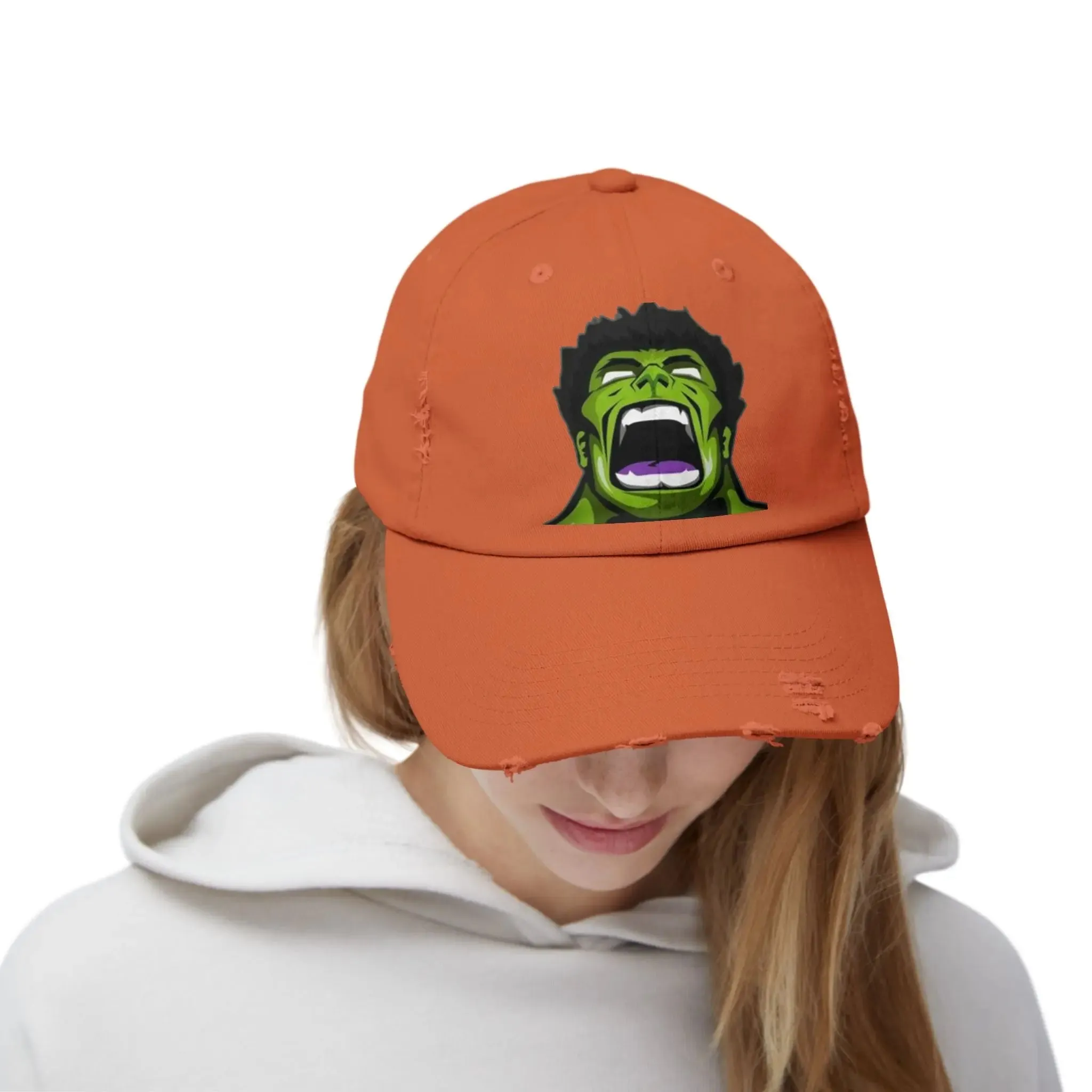 Men's & Women's Distressed Cap - Hulk Graphic Cap for Marvel Fans