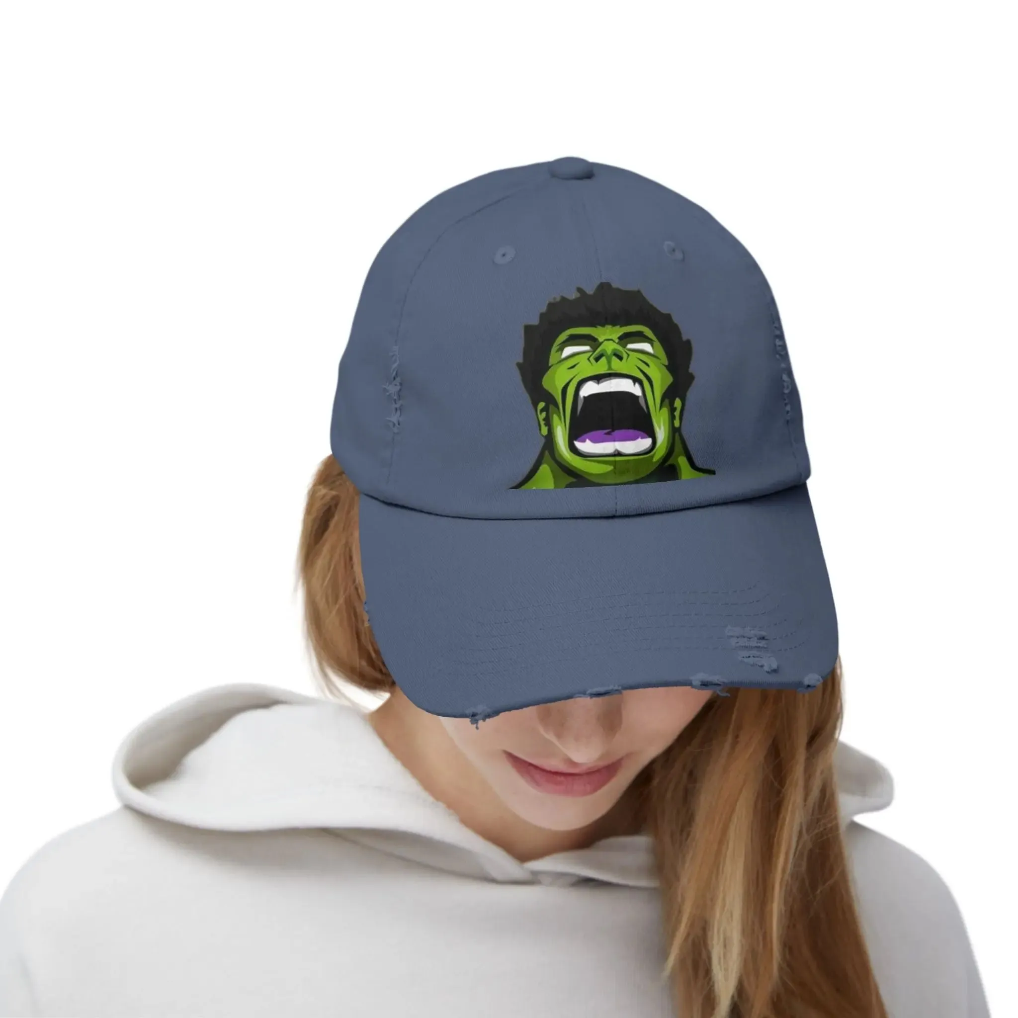 Men's & Women's Distressed Cap - Hulk Graphic Cap for Marvel Fans