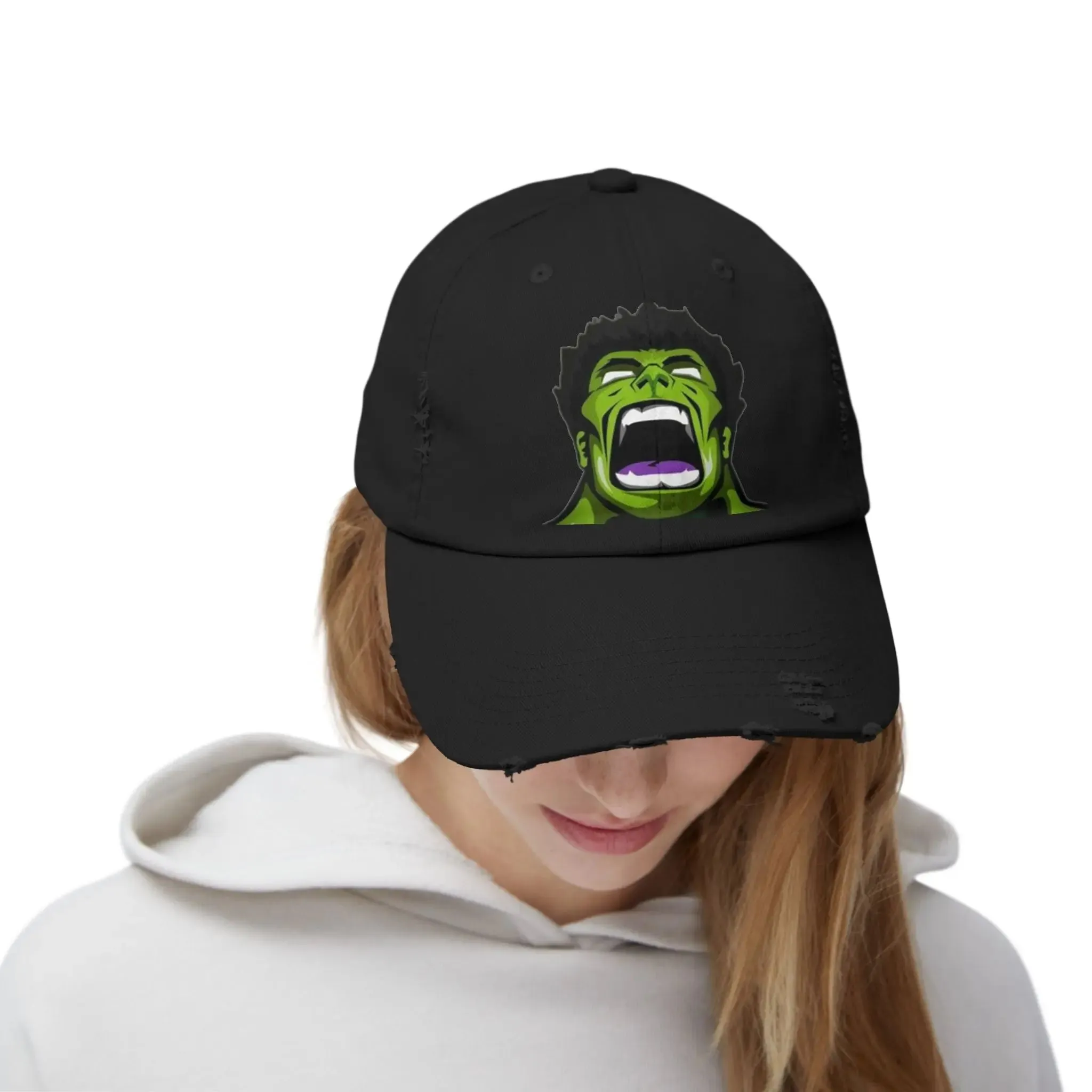 Men's & Women's Distressed Cap - Hulk Graphic Cap for Marvel Fans