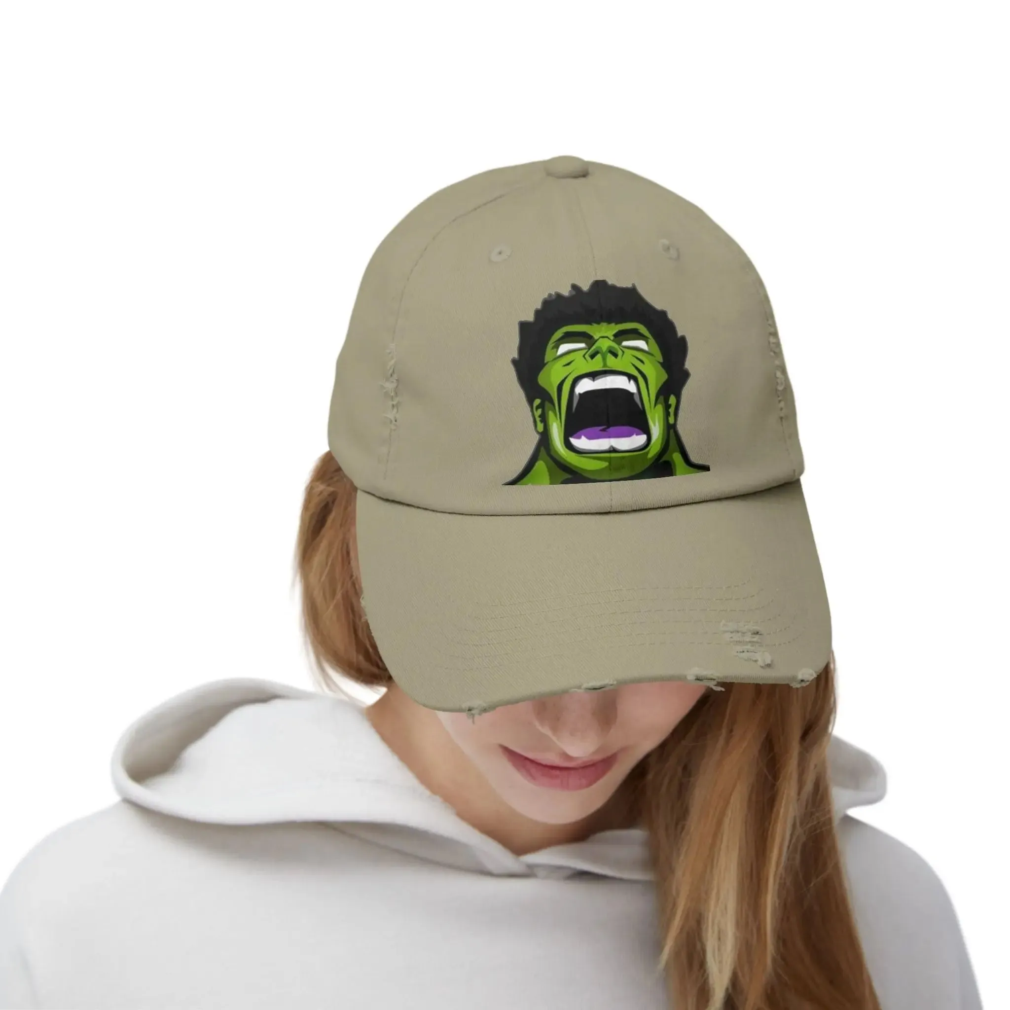 Men's & Women's Distressed Cap - Hulk Graphic Cap for Marvel Fans