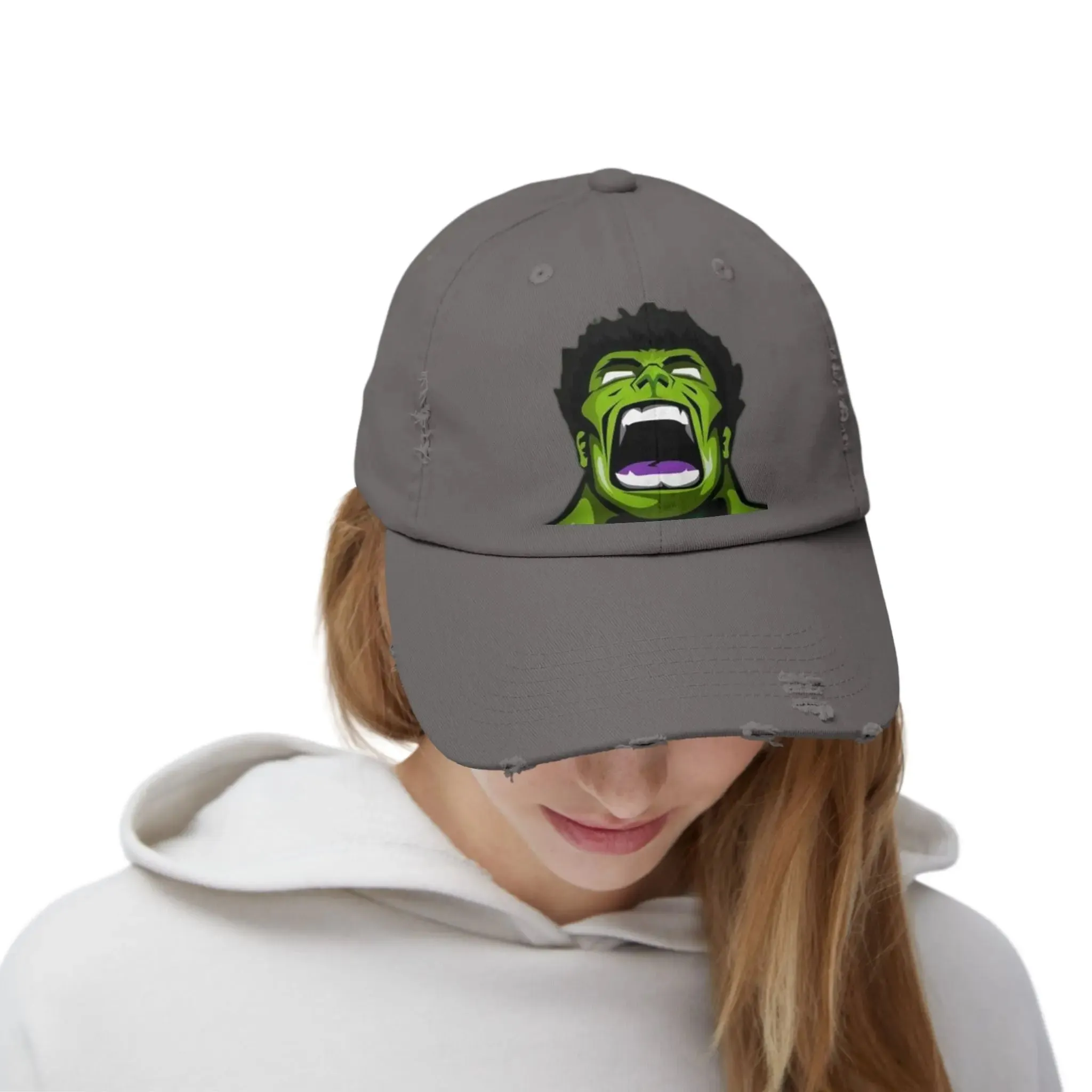 Men's & Women's Distressed Cap - Hulk Graphic Cap for Marvel Fans