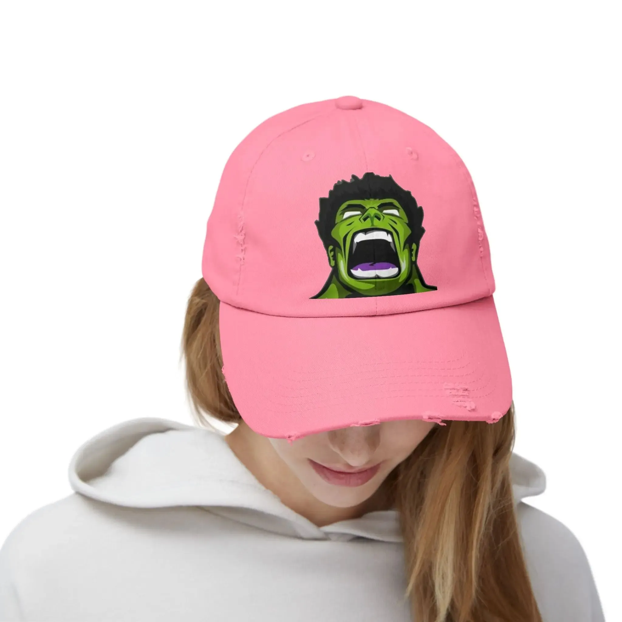 Men's & Women's Distressed Cap - Hulk Graphic Cap for Marvel Fans