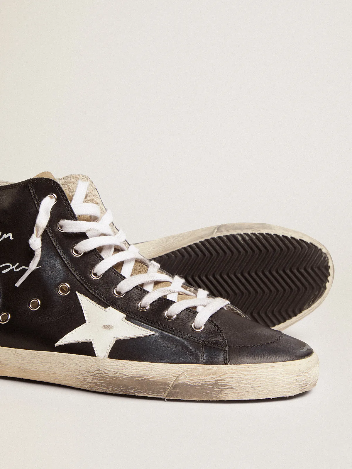 Men's Francy with black leather upper and white leather star