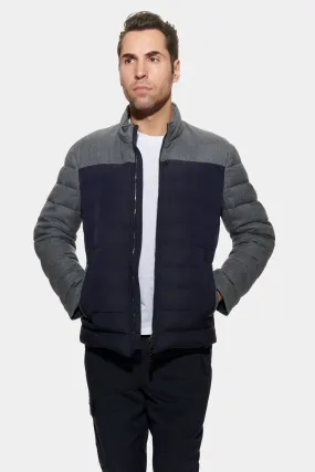 Mixed Media Stretch Wool Bomber, Charcoal
