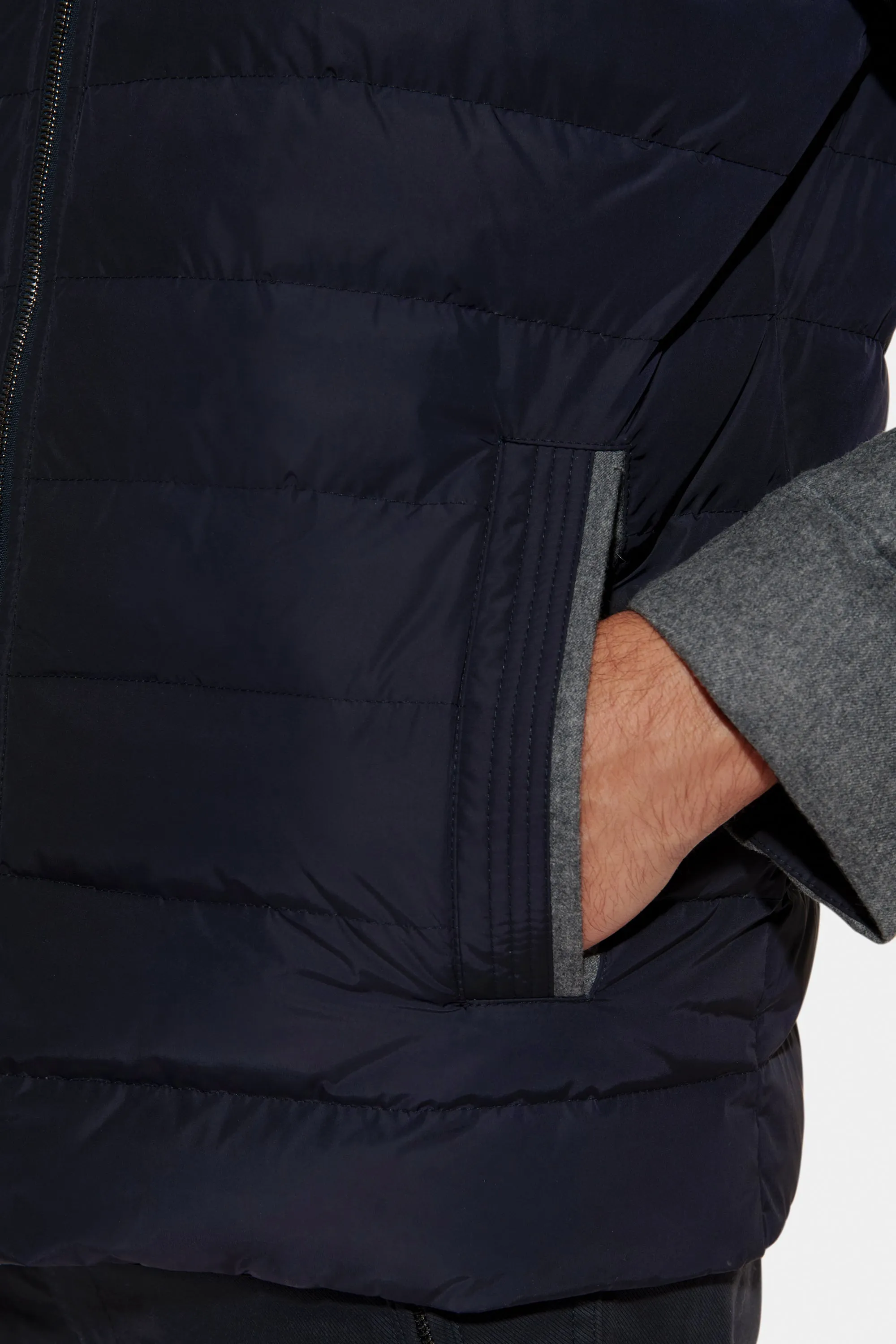 Mixed Media Stretch Wool Bomber, Charcoal