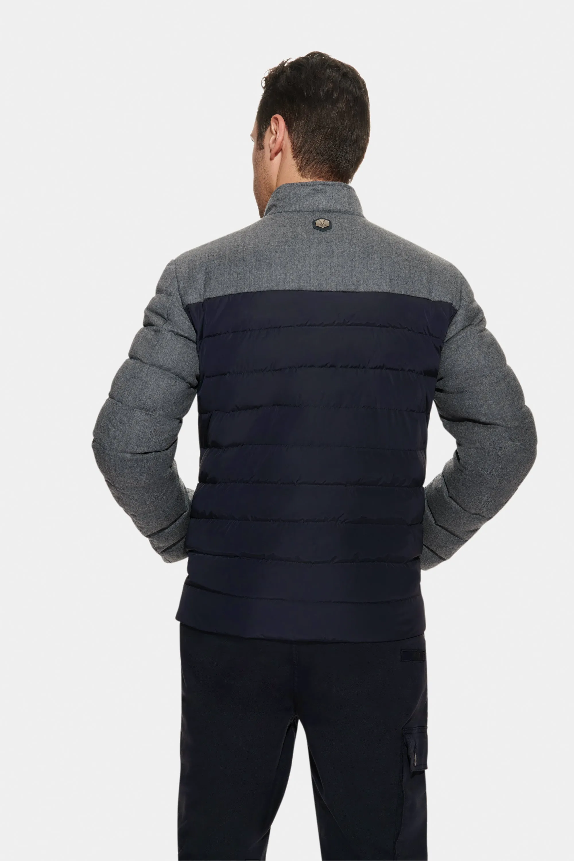 Mixed Media Stretch Wool Bomber, Charcoal