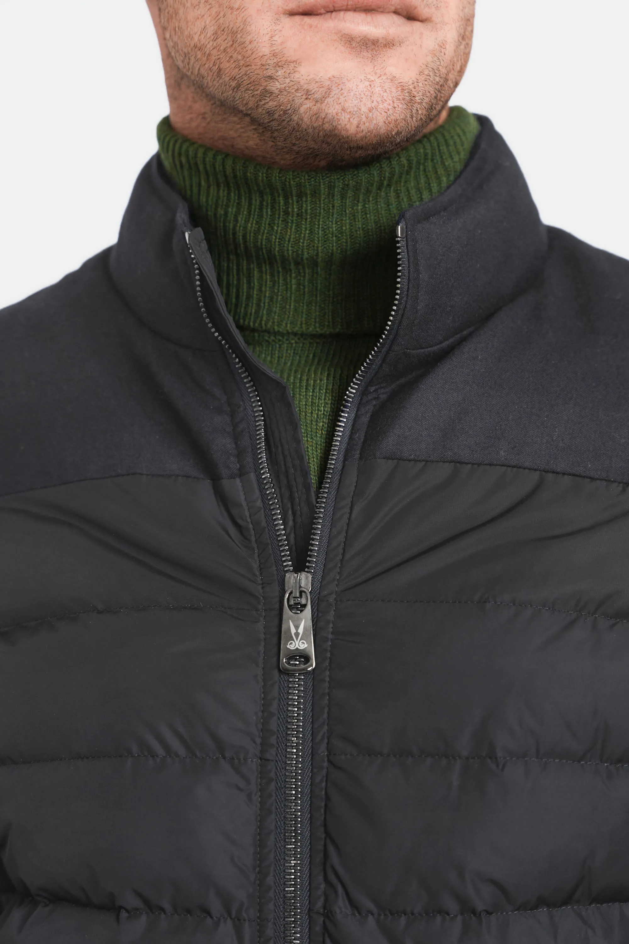 Mixed Media Stretch Wool Bomber, Dark Charcoal