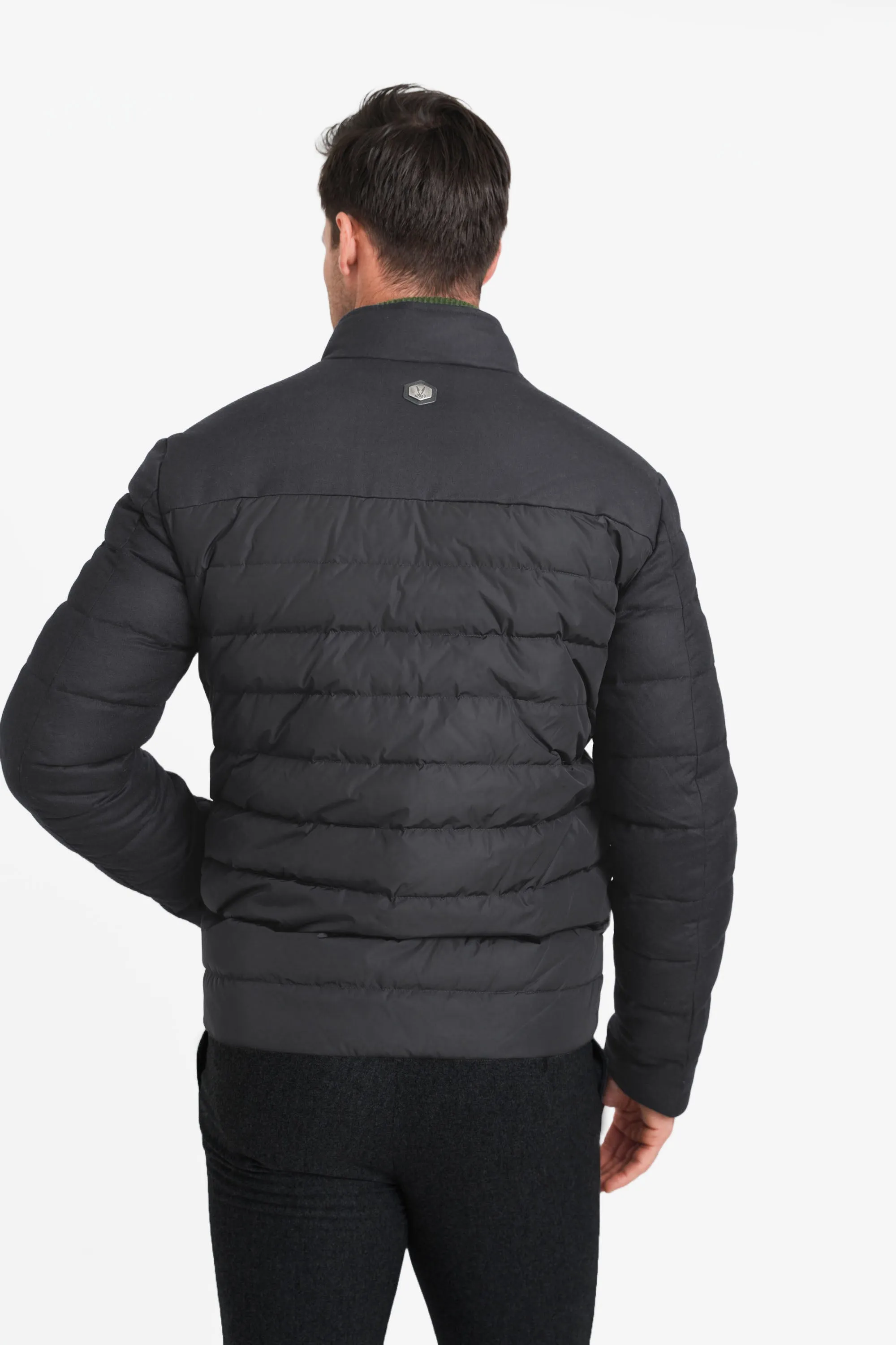 Mixed Media Stretch Wool Bomber, Dark Charcoal