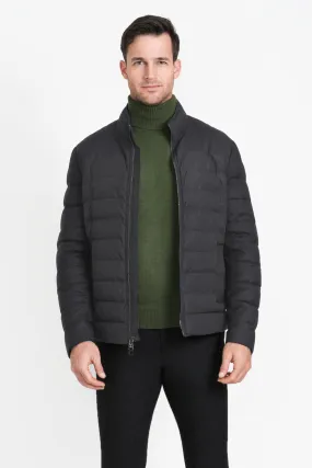 Mixed Media Stretch Wool Bomber, Dark Charcoal