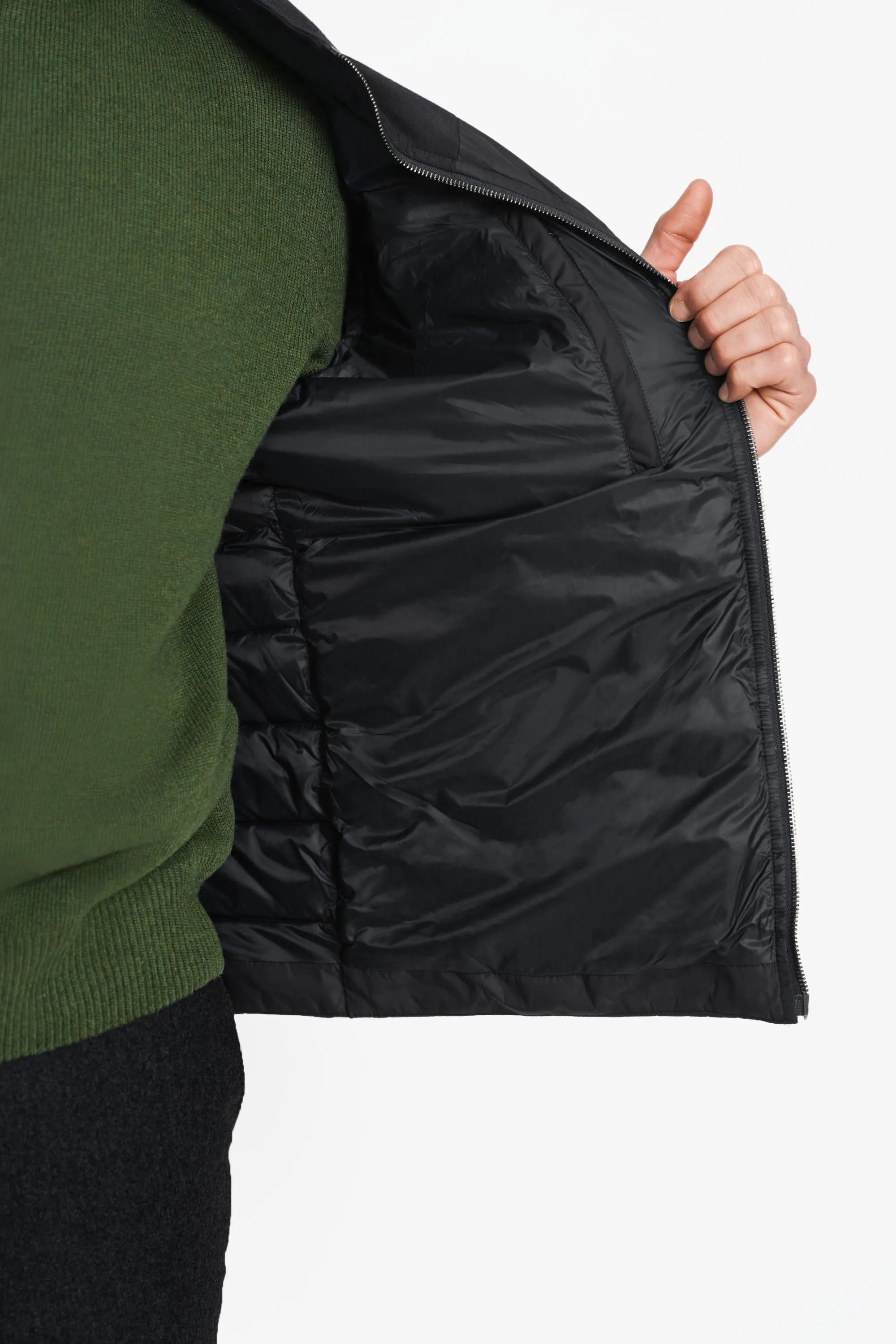 Mixed Media Stretch Wool Bomber, Dark Charcoal