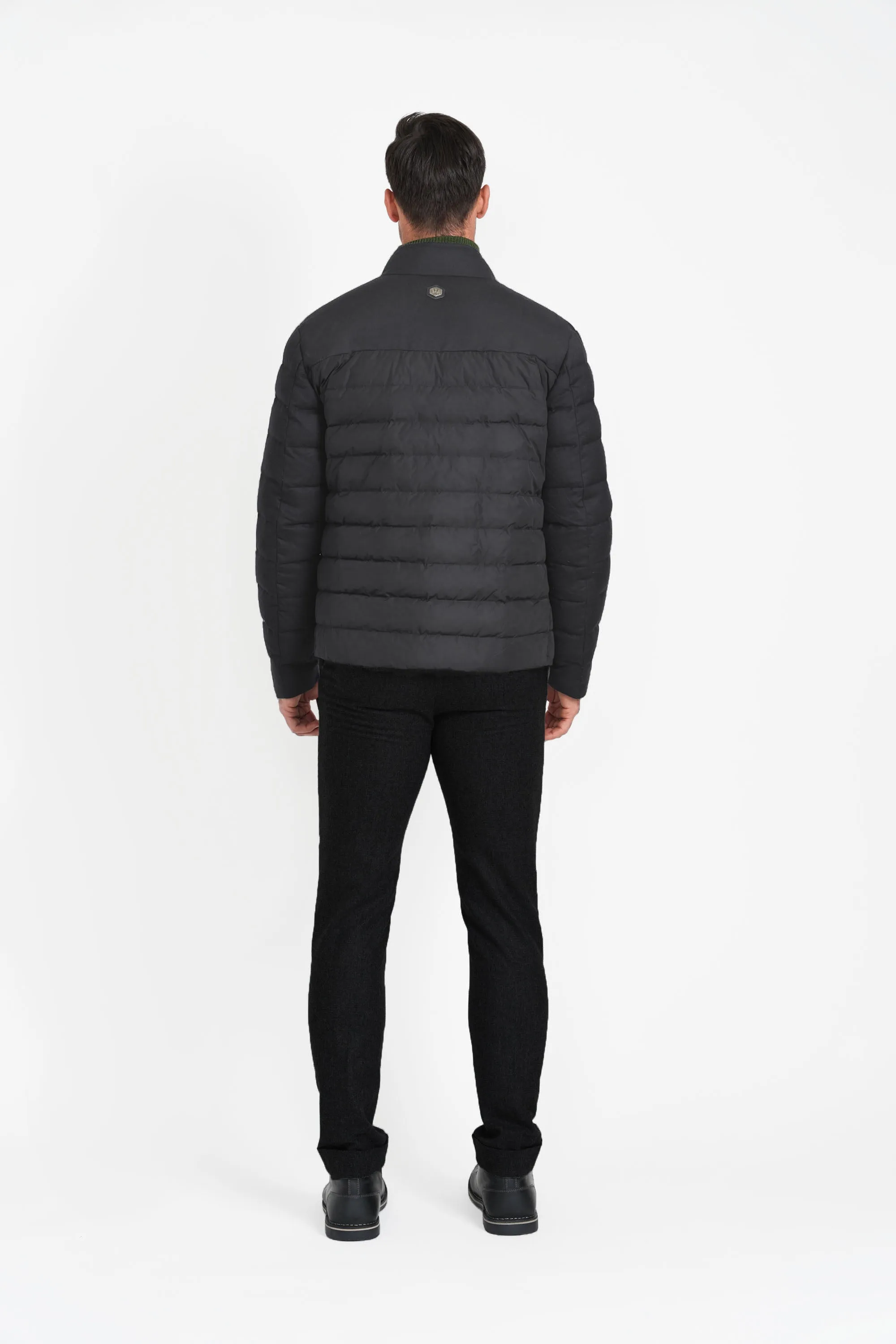Mixed Media Stretch Wool Bomber, Dark Charcoal