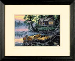 MORNING LAKE, Counted Cross Stitch Kit, 18 count cotton ivory Aida, DIMENSIONS, Gold Collection (65091)