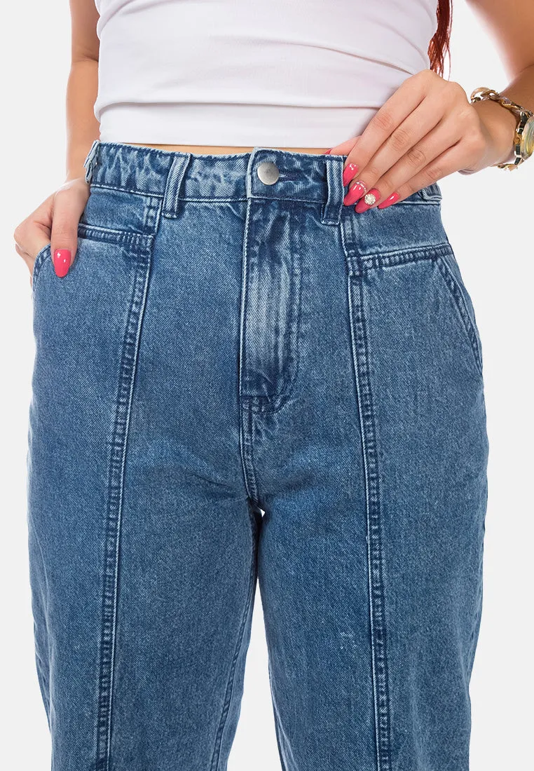 Multi Panel Washed Mom Jeans
