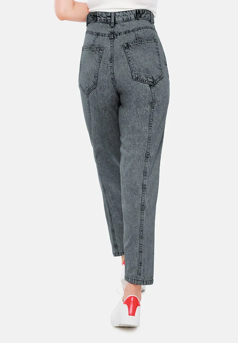Multi Panel Washed Mom Jeans