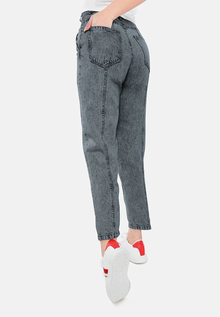 Multi Panel Washed Mom Jeans
