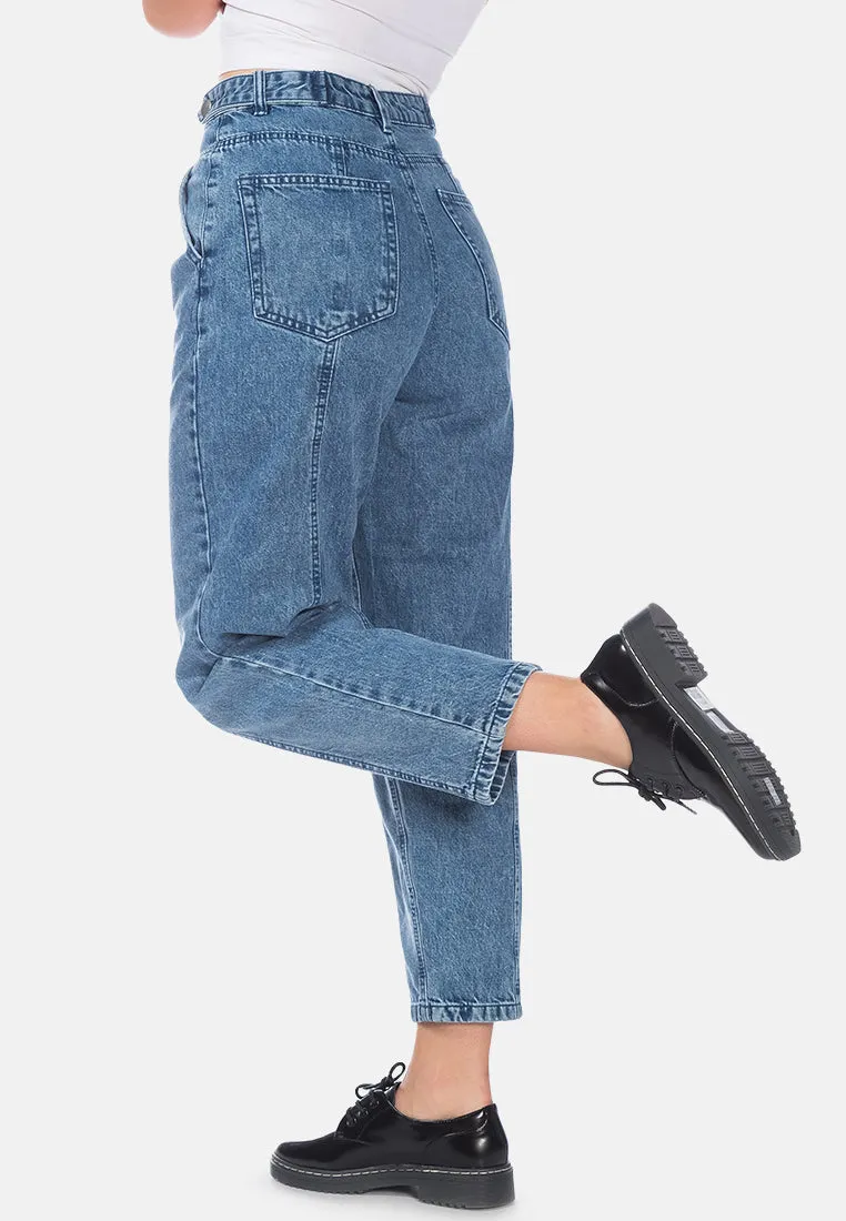 Multi Panel Washed Mom Jeans